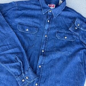 Wrangler Mens Blue Denim Button Down Shirt Long Sleeve 100% Cotton